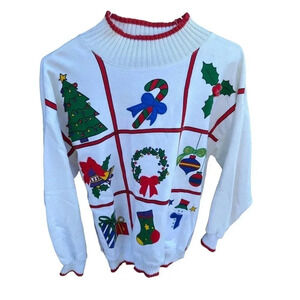 Westbound Women's White Long Sleeves Christmas‎ Crew Neck Sweater Size Large
